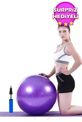 Mor Pilates Topu 65 Cm Deluxe Yoga Plates Egzersiz Topu Ball Şişirme Pompası Seti Mor