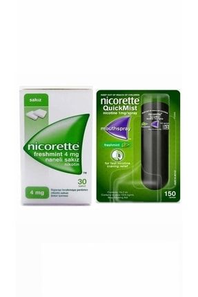 Nicorette 4 Mg Freshmint Sakız 30’lu Ve 150 Kullanım 1 Mg Quikmist Sprey Naneli
