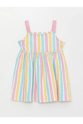 LCW baby Kare Yaka Çizgili Kız Bebek Elbise
