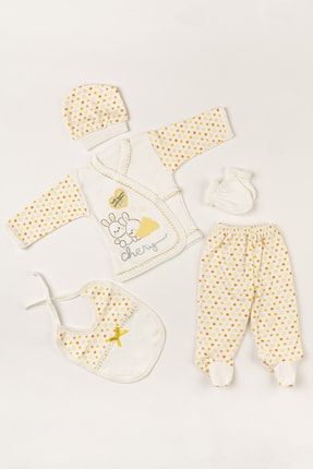(KUTULU) Tavşanlı Sarı Yenidoğan Kıyafetleri Bebek Kıyafetleri 5 Li Hastane Çıkış Seti