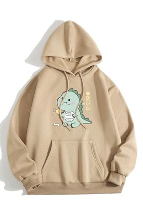 Adrift Unisex Dino Bask l Oversize Kapu onlu Pamuklu Sweatshirt