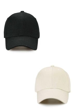 Unisex Ayarlanabilir Spor Bej-siyah Basic Kep Şapka 2'li Set