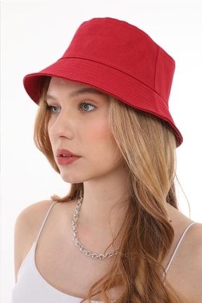 Kadın Balıkçı Kırmızı Kova Bucket Şapka