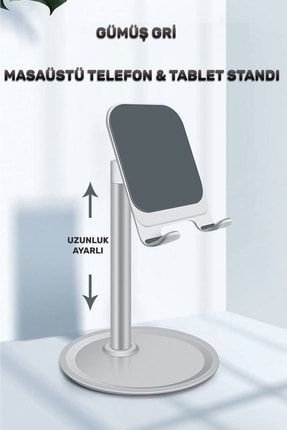 Uzayabilen Alüminyum Alaşım MasaÜstü Telefon Tablet Tutucu Stant Tutacak Şarj Stand Gümüş Gri