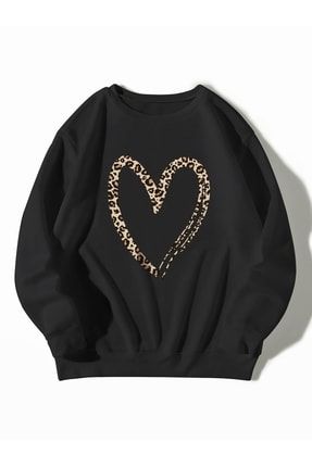 Plus Heart Print Thermal Lined Sweatshirt