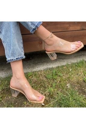 Kadın Nude Şeffaf Topuklu Terlik Ayakkabı