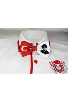 Atatürk Türk Bayraklı Kırmızı Beyaz Çocuk Saten Tören Günü Özel Gün Pratik Lastikli Papyon 01GD7001
