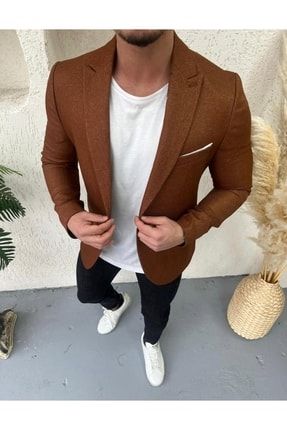 Italyan Stil Erkek Slimfit Yün Blazer Ceket