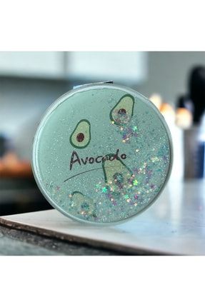 Avokado Tasarımlı Kozmetik Cep Çanta Aynası Kapaklı El Makyaj Aynası Yeşil Avakado