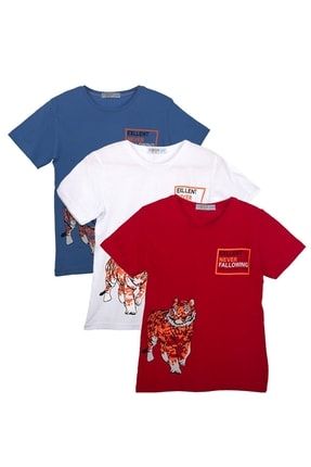 3'lü Kaplan Baskılı Unisex T-shirt/tişört
