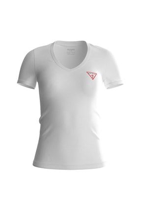 V Yaka Beyaz Kadın T-Shirt W2YI45J1314G011
