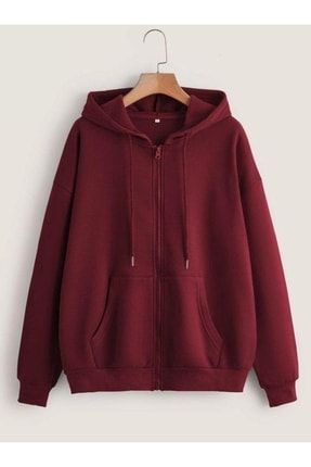 Unisex Düz Renk Örme Kumaş Fermuarlı Sweat Hırka