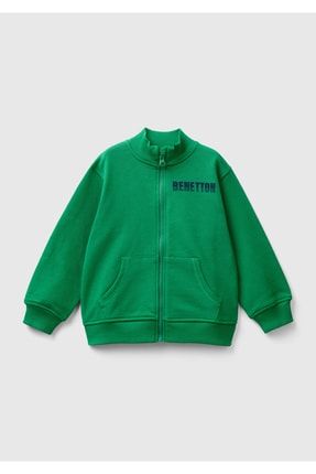 Erkek Çocuk Yeşil Benetton Logolu Dik Yaka Sweatshirt Yeşil