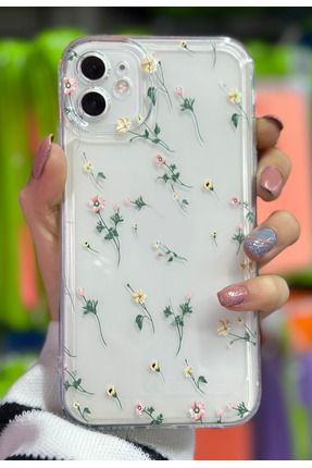 Iphone 11 Uyumlu Krem Çiçek Desenli Kameralar Korumalı Kılıf