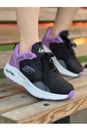 Siyah Mor Kadın Ortopedik Günlük Sneaker Spor Ayakkabı Wsb0534