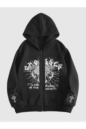 Adrift Fermuarl Sweatshirt ROMWE Street Life Guys Cross Slogan Graphic Fiyat Yorumlar Trendyol