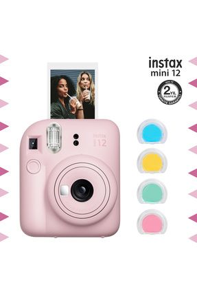 Instax mini 12 Pembe Fotoğraf Makinesi ve 4'lü Renkli Lens Seti