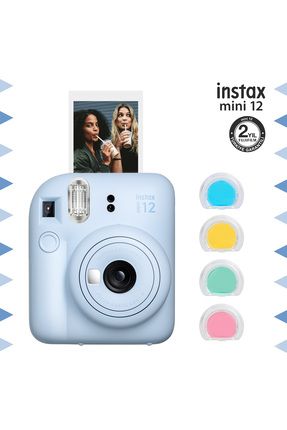 Instax mini 12 Mavi Fotoğraf Makinesi ve 4'lü Renkli Lens Seti