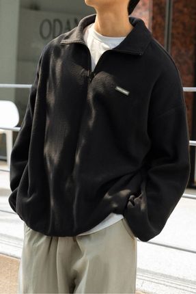 Erkek Polar Siyah Oversize Sweatshirt