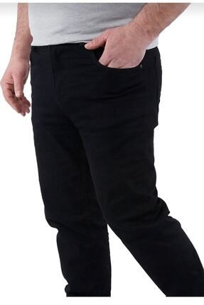 Erkek Likralı Boru Paça Yüksek Bel Battal Büyük Beden Siyah Kot Pantolon