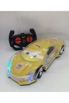 Uzaktan Kumandalı Araba Disko Işıklı Süper Kaplama Sarı Taksi Şimşek Mcqueen Cars