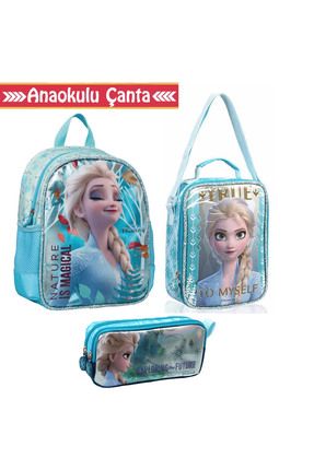 Elsa Premium Lisanslı Anaokulu Çantası + Beslenme Çantası + Kalemkutusu (3Lü Set)