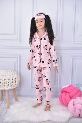 Kız Çocuk Pembe Kız Pijama Takımı Ve Göz Bandı
