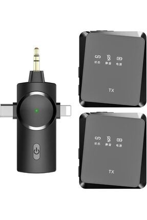 Kablosuz İkili Yaka Mikrofonu iPhone ile Uyumlu 3.5mm Aux iPhone Type-C Kondansatörlü VLG3