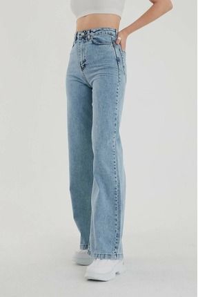 Silver 90's Kar Mavi Likralı Süper Yüksek Bel Wide Leg Salaş Jeans Palazzo Pantolon