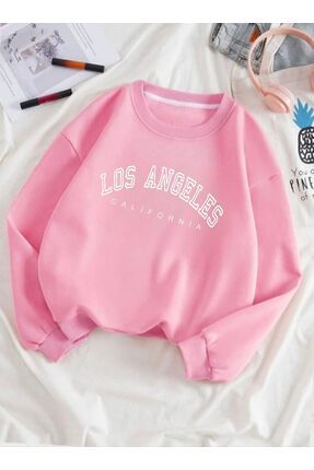 Los Angeles baskılı Pembe cocuk sweatshirt