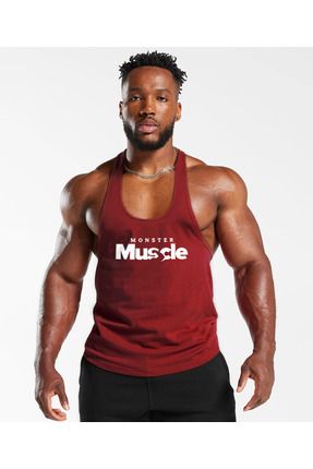 Monster Muscle Gym Fitness Tank Top Sporcu Atleti [Bordo]