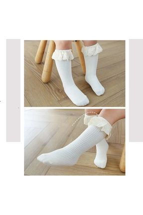 Bebek/kızlar diz altı çorap yumuşak pamuklu dantelli prenses çocuk çorapı fırfırlı