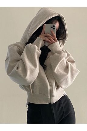 Kostebek Crop Top Kal n Kuma Fermuarl Unisex Kapu onlu Sweatshirt