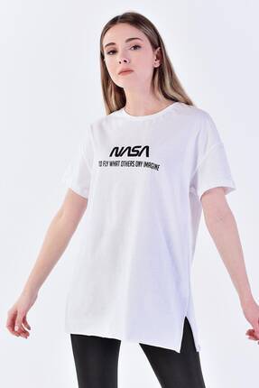 Addax Kadın Beyaz Nasa Yazılı Penye T-shirt P0629 H13 ADX-0000017571  Fiyatı, Yorumları - Trendyol