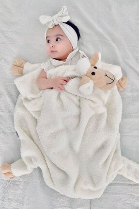 Krem Sevimli Kuzucuk Bebek Çocuk Battaniyesi Kışlık Peluş Welsoft Koyun Kuzu Battaniye