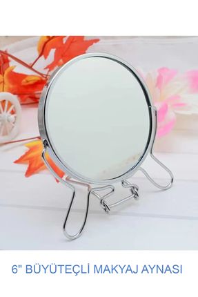 Çift Taraflı Büyüteçli Ayna, 15 Cm Makyaj Aynası, Metal Çerçeve ve Ayaklı Masa Üstü Makyaj Aynası K8P6GWAZYU