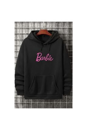 Siyah Unisex Barbie Baskılı Oversize Kapüşonlu Sweatshirt