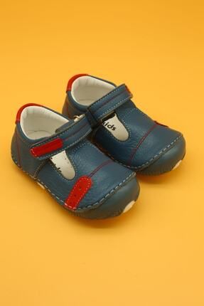 Hakiki Deri Ortopedik Ilk Adım Bebek Ayakkabısı Mavi