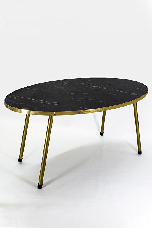 Gold Ayak Oval Orta Sehpa Bendir Siyah