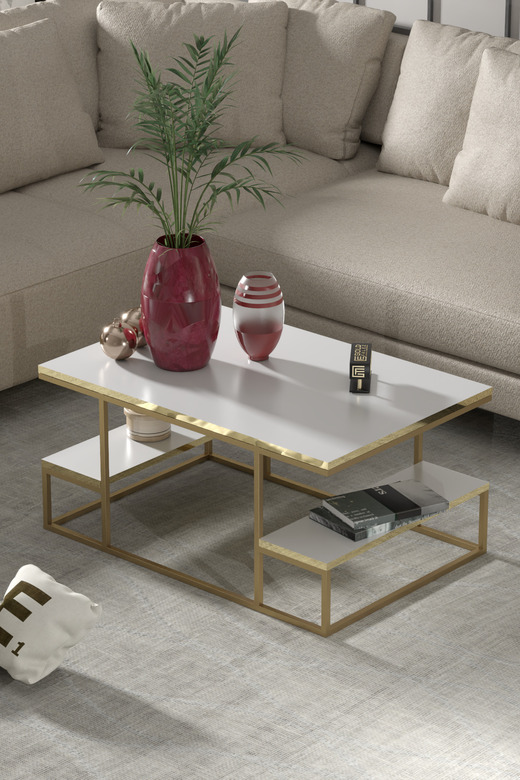 Delux Orta Sehpa Gold Beyaz 90x60 cm