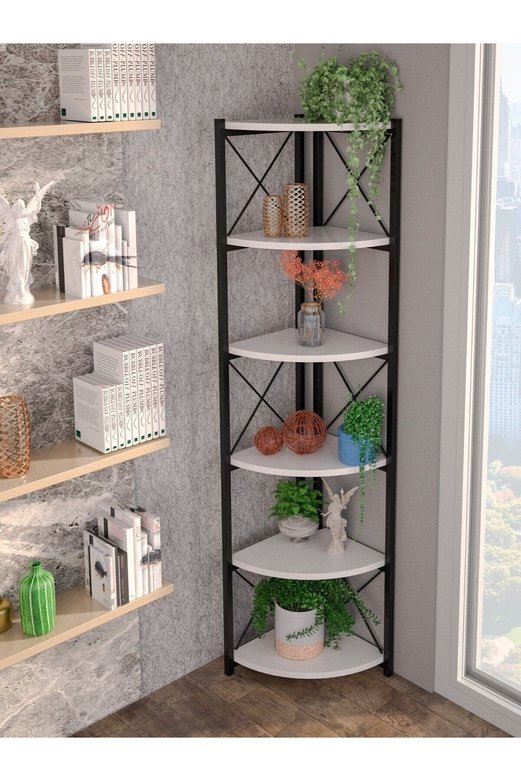 İlkal 6 Raflı Kitaplık ve Saksılık Beyaz 160 cm