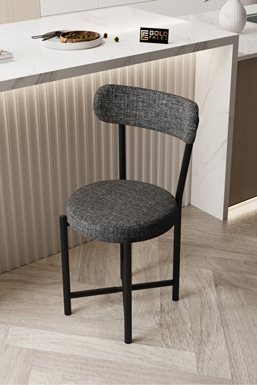 Sandalye 1 Adet Keten Kumaş Metal Ayak Modern Mutfak Sandalyesi Cafe Balkon Ofis Teddy 9817 Anstrast