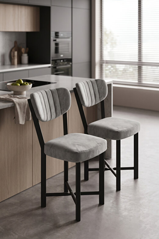 Sandalye 2 Adet Baby Face Kumaş Metal Ayak Modern Mutfak Sandalyesi Cafe Balkon Ofis Elma 9810 Gri