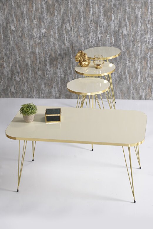 Gold Tel 4'lü Sehpa Seti Krem
