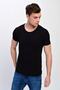 Men's Black Large Size Crew Neck Lycra Basic T-Shirt T338