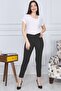 Black Belted Narrow Leg Fabric Trousers Lycra Pocketless G011 - 2