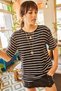 Women's Black Striped Casual T-shirt TSH-19000283
