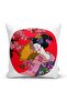 Double Sided Floral Patterned Fan Japanese Girl Motif Modern Suede Pillow Case