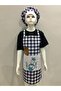Children's Cook Outfit Hanging Kitchen Apron Cap Nursery Kindergarten Kids Costume (Blue Plaid) - 4