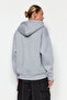 Gri Melanj Kalın İçi Polarlı Oversize/Geniş Kalıp Kapüşonlu Basic Örme Sweatshirt TWOAW24SW00103 - 8